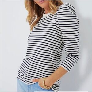Tuckernuck Pomander Place Vesty Puff Sleeve Striped Top Long Sleeve Navy - Small